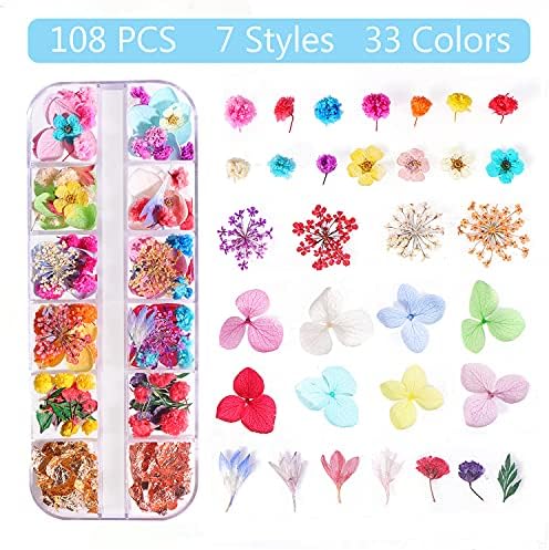 Dried Flowers & Foil Nail Art Kit - 108PCS, Accessories for Resin Mold