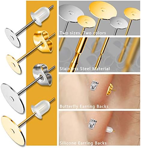 Mix Earring Posts Stainless Steel, Hypoallergenic Flat Pad Earring Studs