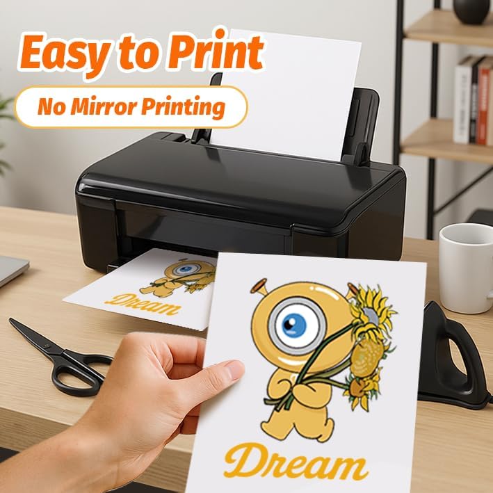 TransOurDream Heat Transfer Paper for Laser & Inkjet Printer (10 Sheets, 8.5x11", Light) Iron on Transfers for Light Fabric, Printable Heat Transfer Vinyl for T Shirts