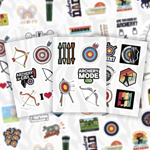 100Pcs Archery Stickers for Water Bottle and Laptop - Archery Party Supplies & Decorations, Waterproof Vinyl Decals, Sport and Target Stickers, Gifts for Women & Men