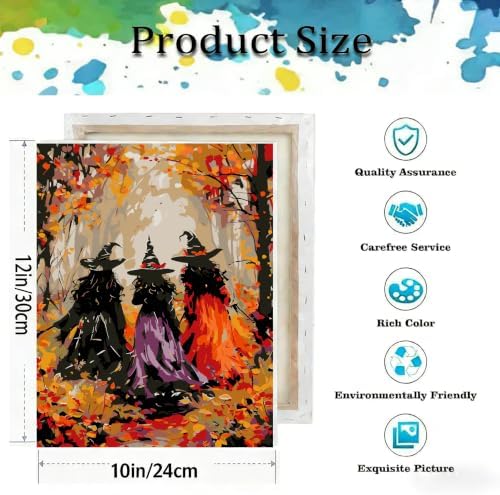 Fall Witch Paint by Numbers Kit for Adults Beginner with Framed 10x12 Inch