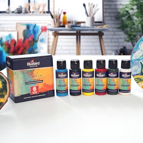 BLUEBIRD Studio Acrylic Paints, Primary Colors, 6-Pack 3.4 Fl Oz each, Basic Acrylic Paint For DIY Crafts & Beginner Artists