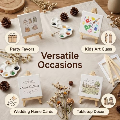 4 Pcs Mini Canvas and Easel Set 4x4 Inch White Blank for Painting Kids