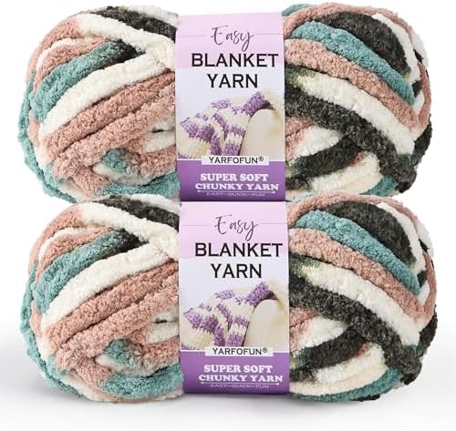 2 Pack Chunky Chenille Yarn for Crocheting Hand Knitting,Soft Thick Bulky Chunky Fluffy Plush Velvet Crochet Blanket Yarn for Crocheting Baby Blankets/DIY Crafts/Home Decor 2 * 100g(Green White Brown