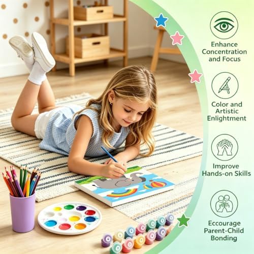 4 Pack Easy Animals Paint by Numbers Kit for Kids with Frame 8x8 Inch