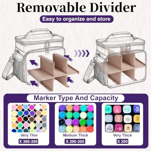 Large Double-Layer Marker Organizer Case for 200-300 Marker, Purple