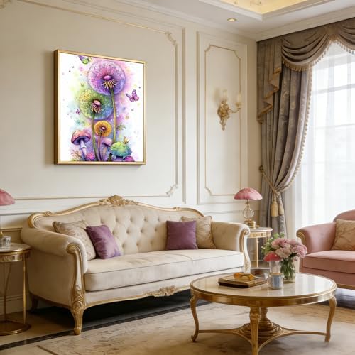 Dandelion Diamond Art Painting Kit: 5D Full Round Drill DIY with Flowing Seeds. A Relaxing Gem & Dot Art Craft for Adults, Beginners and Bedroom Home Wall Decor, 12x16 Inch Thoughtful Gift