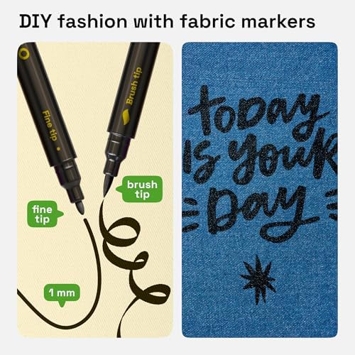 ARTISTRO 5 Black Dual-Tip Fabric Markers Decorating Kit Permanent for Cloth