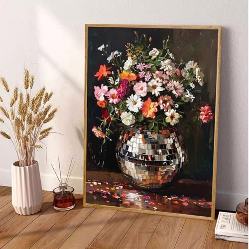 AIBOERL Diamond Art Kits for Adults,Disco Diamond Painting Wall Decor | Round Drill Flower Diamond Painting for Beginners DIY Rhinestone 5D Diamond dots(Gemstone Craft)Wall Art Gift 12x16IN