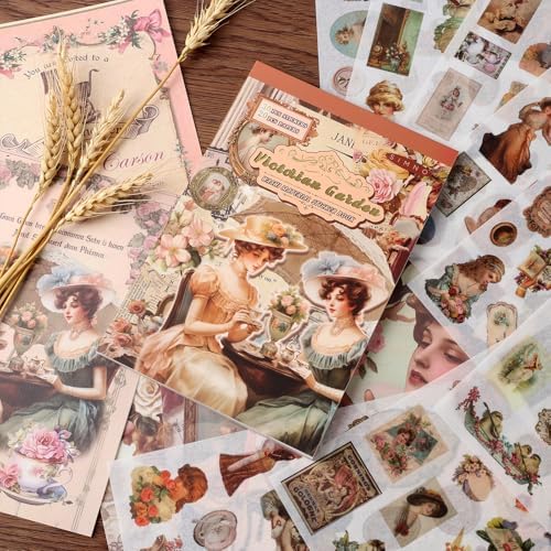 Victorian People Scrapbook & Sticker Book for Adults - 450 Pre-Cut Washi Stickers, Scrapbook Paper, Junk Journal Sticker and Vintage Stickers for Scrapbooking