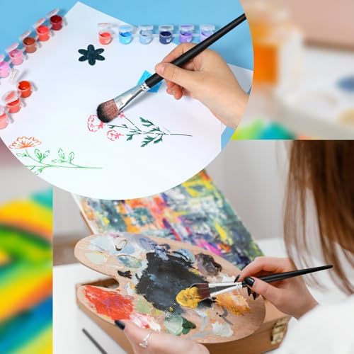 10 PCS Mop Brush for Acrylic Painting, 1 Inch Blending Brush for Acrylic Painting with Short Wooden Handle, Oval Blending Brushes Oil Paint Brushes for Gouache, Acrylic, Watercolor, Face Body, Black