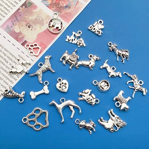 WOCRAFT 120pcs Antique Silver Dog Charm for Jewelry Making Alloy Pet Dog Puppy Charms for DIY Crafts (SN009)