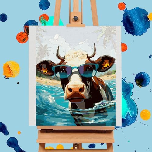 Paint by Numbers Kit for Adults, Beach Cow DIY Acrylic Canvas Painting Set