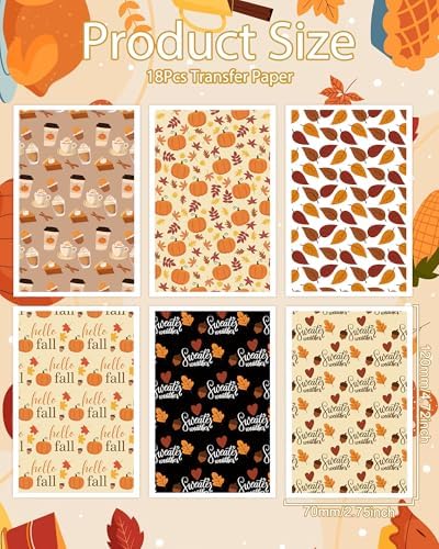 Puocaon Fall Clay Transfer Paper - 18 Pcs Maple Leaves Pumpkin Art Design Transfer Sheets for Polymer Clay Autumn Themed Earrings Design Jewelry Making