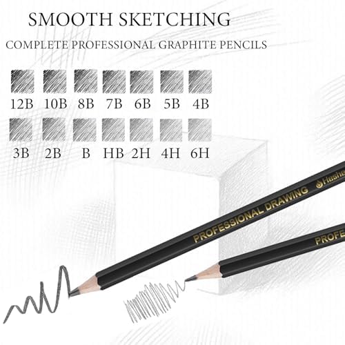 Heshengping Drawing Sketch Pencil Set 14pcs Sketching Pencils 12B 10B 8B 7B 6B 5B 4B 3B 2B B HB 2H 4H 6H Graphite Pencils for Kid Adults Artists Student Beginners Professional