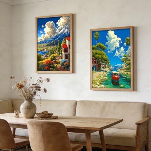 DOTSOPS 4 Pcs Landscape Diamond Painting Kits for Adults Round Full Drill