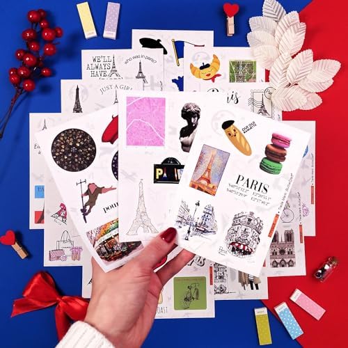100Pcs Paris Sticker, French Stickers, Eiffel Tower Laptop Decals, Scrapbook & Water Bottles, Paris Party Supplies, Gifts for Women & Men