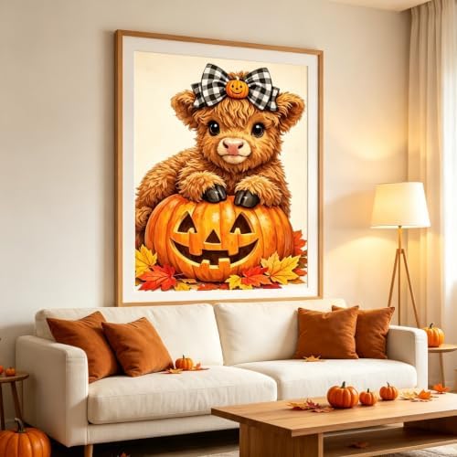 Highland Cow Diamond Painting Kits for Adults, Fall AutumnDiamond Art