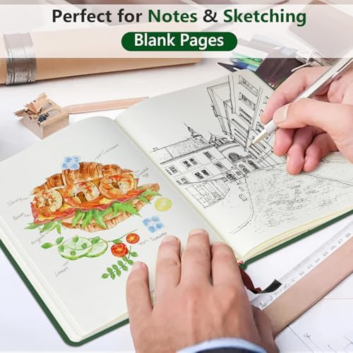 Blank Journal Notebook 5.9"×8.5", Leather Sketchbook,160 Pages Sketch book | A5 Sketchbook for Drawing, 100 Gsm Plain Paper, Writing Journal for Men Women, Hardcover Notebook for School Work Travel Art