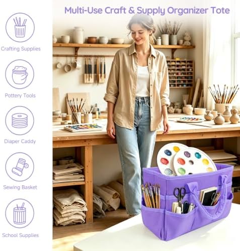 AKAYOK Craft Storage Tote Bag with 10 Pockets,Sturdy Art Supply Organizer
