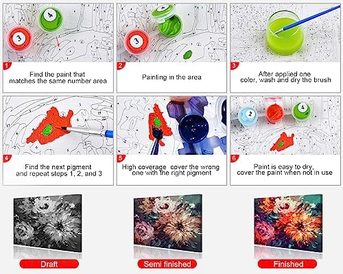 TUMOVO Paint by Number, Flowers Paint by Numbers for Adults Beginner, Chrysanthemum Oil Painting by Numbers on Canvas, Modern Painting Kit with Brushes and Pigment, 16x20 Inch