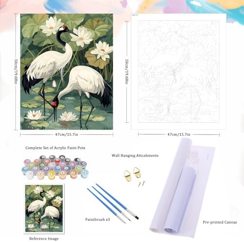 Natuyalo Paint by Numbers for Adults - Adult Paint by Number Kits Painting on Canvas Crane in Pond Painting by Numbers for Beginners, DIY Art Craft Kits for Adults (16x20 Inch)