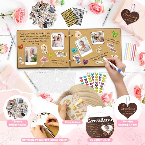 CY2SIDE Grandma Memorial Gifts Photo Album – 110PCS In Loving Memory of Grandma Wooden Scrapbook Kit Sympathy Gift for Loss of Grandmother, Bereavement Grief Album for Mother’s Day & Grieving Family