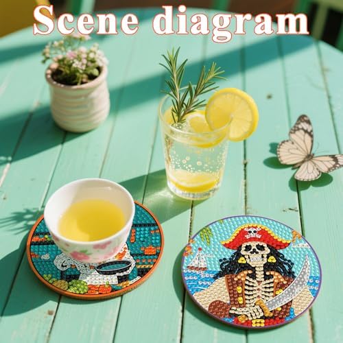 DOTSOPS 8 Pcs Skull Diamond Painting Coasters for Beginners with Holder