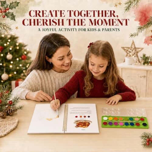 EIOLUIK Christmas Watercolor Workbook Set - 12 Paintings, 16 Paints, 3 Brushes