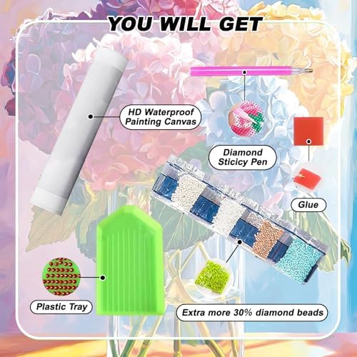 VeGuude Diamond Art Kits for Adults, Full Drill Hydrangea Flowers Diamond Painting Kits for Beginners, DIY Full Rhinestone 5D Diamond dots (Gemstone Craft), Home Wall Decoration (12x16 inch)