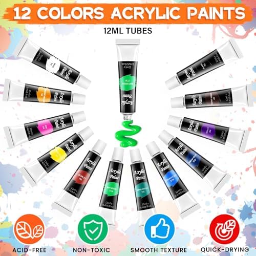 Acrylic Paint Canvas Set for Kids, Complete Kids Art Painting Supplies Kit