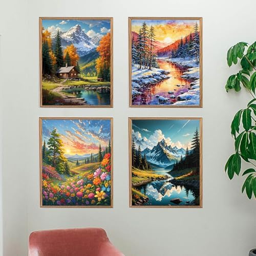Lovepefe Mountain Paint by Numbers Kit for Adults and Kids Beginner 4 Pack Mountain Forest Adult Paint by Number Kits On Canvas DIY Oil Painting Kits for Gift Wall Decor 12x16 Inch