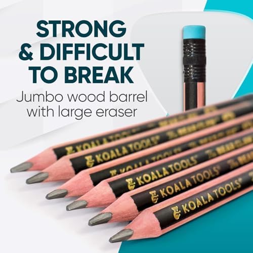 KOALA TOOLS | Bear Claw Pencils 1-Pack (6 Pencils) - Fat, Thick, Triangular Grip, Extra-Dark 6B Graphite Core with Eraser - Suitable for Kids, Art, Drawing, Drafting, Sketching & Shading
