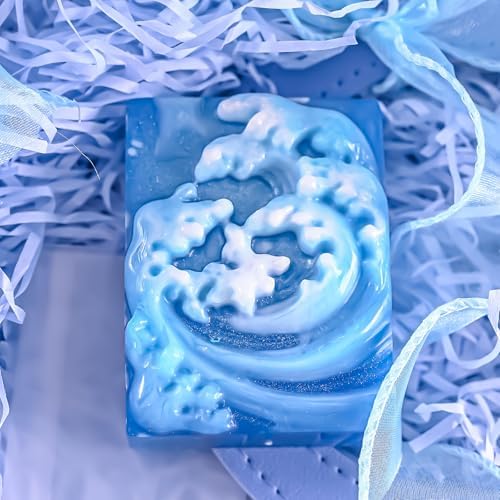 Ocean Wave Soap Molds, Square Sea Waves Silicone Mold 4-Cavity | Rectangular Wave Silicone Molds for Nautical Pattern DIY Homemade Soap Candle Making Lotion Cake Chocolate Pastry Pudding