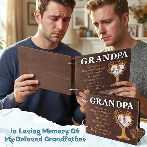 CY2SIDE Grandpa Memorial Gifts Photo Album – 110PCS In Loving Memory of Grandpa Wooden Scrapbook Kit Sympathy Gift for Loss of Grandfather, Bereavement Grief Album for Father’s Day & Grieving Family