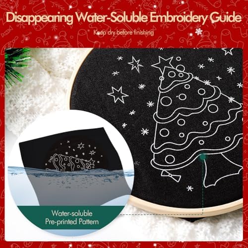 wtisan Christmas Embroidery Kit, Cross Stitch Kits for Beginners, Needlepoint with All Tools & Instructions, Stamped Hand Embroidery Starter Kit for Holiday Crafts & Xmas Home Decor, W16