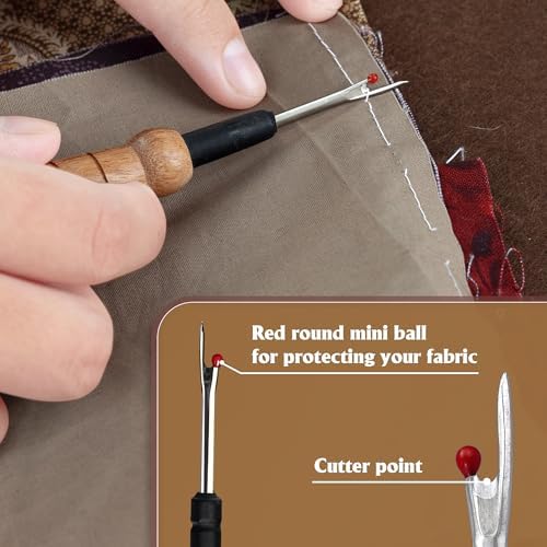 Savina Seam Rippers & Stiletto for Sewing/Quilting, Thread Ripping Tool, Presser - Precision Placement Tool for Getting Seams to Lay Correctly - Wooden Sewing Quilting Tools Set