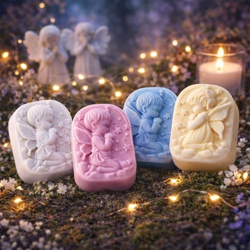 2Pack Angel Silicone Mold Angel Silicone Soap Mold Praying Fairy Baby Design Handmade Soap Mould Resin Silicone Molds Candle Mold for Soap Candle Lotion Bath Bombs Resin Ice Cube Cake Chocolate Candy