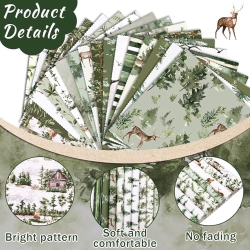HunnmingRe 20 Pcs 10''x10'' Woodland Green Christmas Quilting Fabric Square
