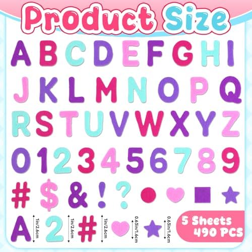 Felt Letters,490 Pcs Felt Stickers 1 Inch Alphabet Number Sticker(Pink)