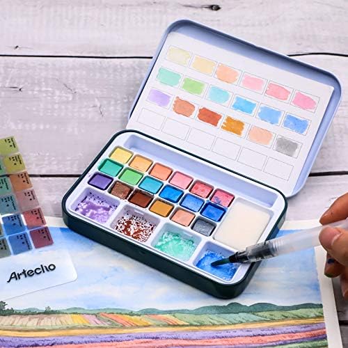 Artecho 18 Metallic Colors Watercolor Paint Set, Portable Travel Tin Box