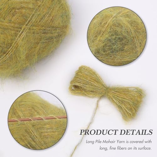 NICEEC 2 Skeins Long Pile Mohair Yarn 2.82oz/788yds - Grass