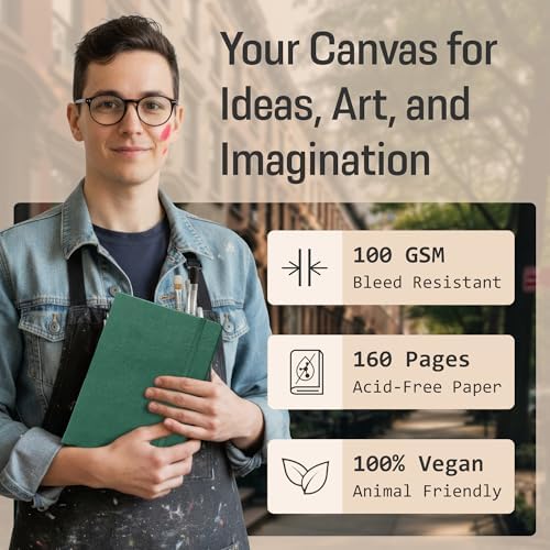 BROWNSTONE JOURNALS A5 Sketch Book Hardcover - 80 Sheets 100 GSM Paper | 5" x 8", Lay Flat, Vegan Leather Cover, Elastic Band, Back Pocket, Compact Art Drawing Book for Adults & Students