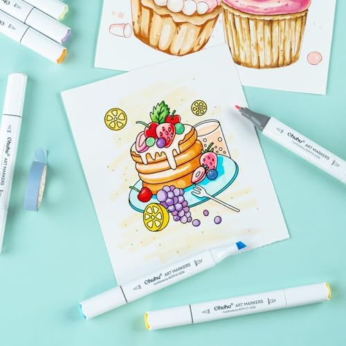 Ohuhu Alcohol Markers 80 Colors for Beginners Chisel& Fine for Coloring | Dual Tips Alcohol-based Art Marker Set with Blender for Adults Artists Drawing Illustration Sketching, Great Value Pack