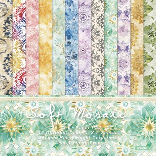 Colorful Flowers Scrapbooking Paper Pad, 24 Sheets 6in Geometric Aesthetic Decor for Collage Decoupage Journals Wrapping Folded Materials Arts Origami Gift Cardstock DIY Crafts Photo Album
