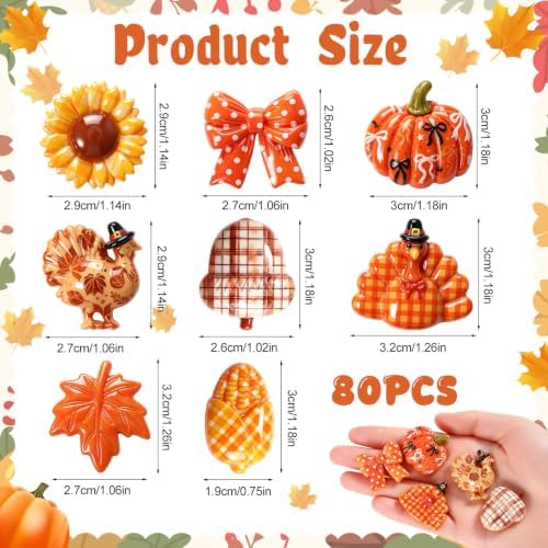 80 PCS Thanksgiving Resin Charm Mini Fall Flatback Charms