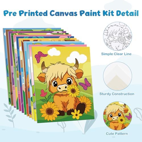Louise Maelys 12 Packs Animal Pre Drawn Canvas to Paint for Boys Girls