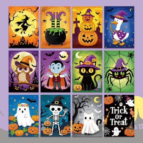 Louise Maelys 12 Pack Halloween Pre Drawn Canvas to Paint for Kids