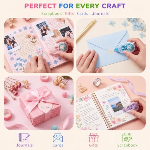 Temiary 6 Pack Scrapbook Tape, 16.4 Ft x 0.24 Glue for Crafts, Multicolored