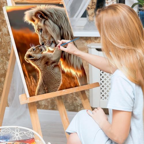 Bowetile Framed Lion Paint by Numbers Kit for Adults, Adults' Paint-by-Number Lion Kits on Canvas, Painting by Numbers Animals, DIY Acrylic Number Painting for Home Wall Decor, 8x12in